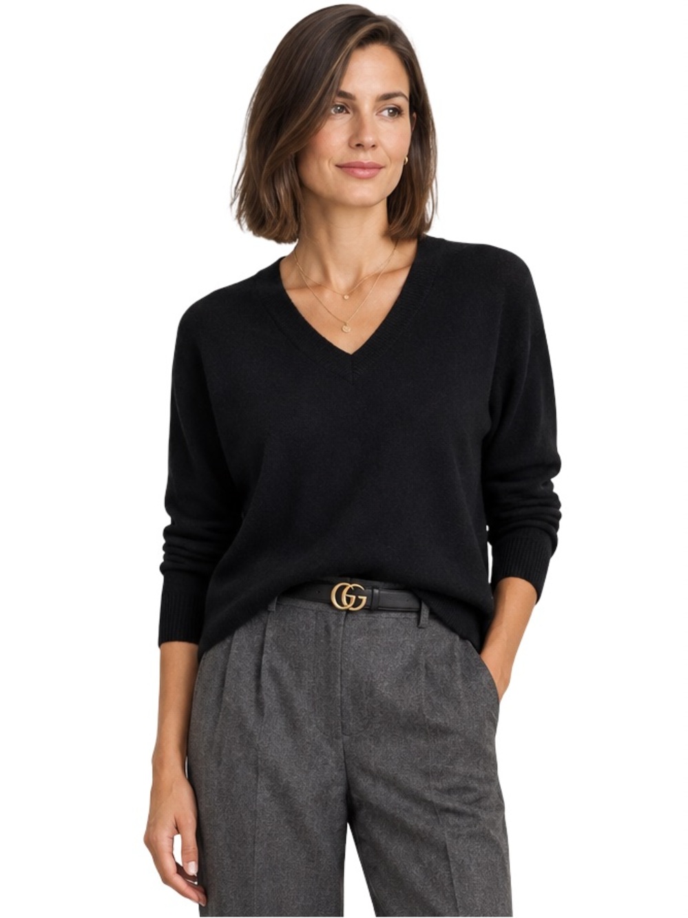 Jenni Kayne Flynn Cashmere V-Neck Sweater Size Small Black Quiet Luxury Neutral